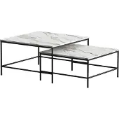 Vicco Set de tables basses Ramio blanc/noir 80x80cm 2 pièces, Model 56192