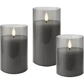 Goobay 3er-Set LED-Echtwachs-Kerzen im Glas, grau-transparent (3x)