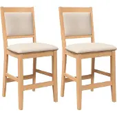 vidaXL Tabouret de bar avec coussin 2 pcs. Nature bois massif hévéa