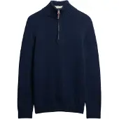 Superdry Homme Pull à col Zippé en Maille de Coton Classics Bleu Marine Taille: S