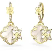 GUESS Boucles D'oreilles Femme Guess Jube05583jwygt-U En Acier Doré - Design Trèfle Avec Émail Blanc, Cristaux Et Logo 4g