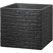 Scheurich Muretto 30, Bac À Plantes/Pot À Fleurs/Jardinière, Carré, Coloris: Stony Black, Fabriqué Avec Du Plastique Recyclé, Pour L'extérieur -