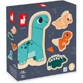 Janod Dino - Set de puzzle de dinosaures en bois 4 niveaux de difficulté Bois
