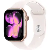 Apple Watch Series 11 GPS 46 mm, boîtier en aluminium rose doré avec bracelet Sport Light Blush - M/L