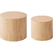 Beliani Ensemble de 2 tables basses marron clair MDF forme ronde différentes tailles salon moderne style Japandi