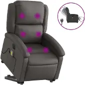 vidaXL Fauteuil de massage avec releveur Électrique Gris Cuir véritable