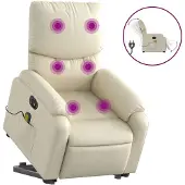 vidaXL Fauteuil de massage avec releveur électrique Crème similicuir