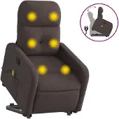 vidaXL Fauteuil de massage avec releveur Tissu marron foncé