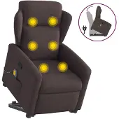 vidaXL Fauteuil de massage avec releveur Tissu marron foncé