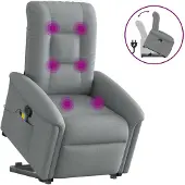 vidaXL Fauteuil de massage avec releveur Gris clair Tissu