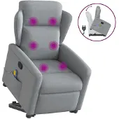 vidaXL Fauteuil de massage avec releveur Gris clair Tissu