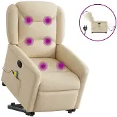 vidaXL Fauteuil de massage électrique avec releveur Crème Tissu