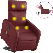 vidaXL Fauteuil de massage avec releveur électrique vin rouge similicuir