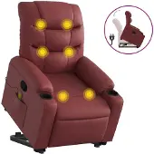 vidaXL Fauteuil de massage avec releveur vin rouge similicuir