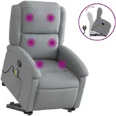 vidaXL Fauteuil de massage avec releveur Gris clair Tissu