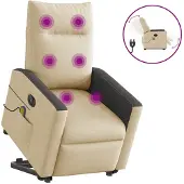 vidaXL Fauteuil de massage électrique avec releveur Crème Tissu