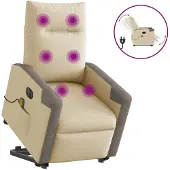 vidaXL Fauteuil de massage électrique avec releveur Crème Tissu