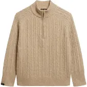 Superdry Femme Pull à col Tunisien en Maille Torsadée Brossée Beige Taille: 44