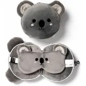 Puckator Relaxeazzz peluche koala oreiller de voyage rond avec masque pour les yeux, Oreiller de voyage, Gris, Multicolore