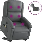 vidaXL Fauteuil de massage avec releveur électrique Gris Similicuir