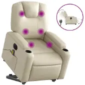 vidaXL Fauteuil de massage avec releveur électrique Crème similicuir
