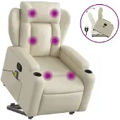 vidaXL Fauteuil de massage avec releveur Crème Similicuir