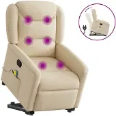 vidaXL Fauteuil de massage avec releveur Crème Tissu