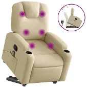 vidaXL Fauteuil de massage avec releveur Crème Tissu