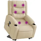 vidaXL Fauteuil de massage avec releveur Crème Tissu