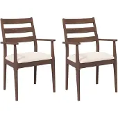 vidaXL Chaises de salle à manger avec coussins 2 pcs. Marron Bois massif Hévéa