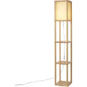 QAZQA Lampadaire moderne en bois avec abat-jour beige - Stojan