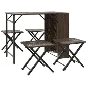 Syfax Ensemble à manger de jardin 5 pcs pliable marron résine tressée