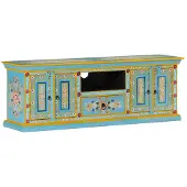 vidaXL Armoire TV bleue 110x30x40 cm bois massif mangue