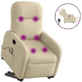 vidaXL Fauteuil de massage électrique avec releveur Crème Tissu