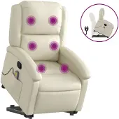 vidaXL Fauteuil de massage avec releveur Crème Similicuir