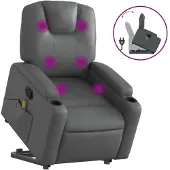 vidaXL Fauteuil de massage avec releveur Gris Similicuir