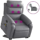 vidaXL Fauteuil de massage avec releveur électrique Gris Similicuir