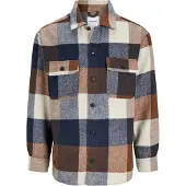 Jack & Jones Chemise 'JJEBradley Ollie' bleu marine / cognac / blanc naturel