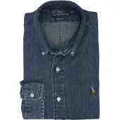 Ralph Lauren Chemise bleu denim / cognac / blanc