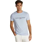Tommy Hilfiger T-Shirt 'Logo Embroidery Slim' bleu marine / bleu clair / rouge / blanc