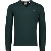 Gant pour homme. 87212 Pull à col en V en laine fine verte (M), Casuel, Manche longue
