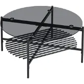 Wohnling Table basse en verre et métal ronde 80 x 40 cm noire Table de salon moderne avec rangement Table basse Salon avec espace de rangement Table basse loft