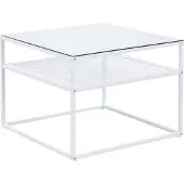 Wohnling Table basse en verre et métal blanc 60x60x45 cm Table de salon carrée moderne avec tablette Table d'appoint Table basse Table en verre Petite