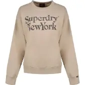 Superdry pour femme. W2012395A Brand Mark Sweat-shirt ample beige (L), Casuel, Coton