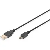 Digitus AK-300130-030-S Câble de connexion USB 2.0, type A - mini B (5pin) mâle/femelle 3.0m, conforme USB 2.0 UL, sw