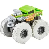 Hot Wheels Mattel GVK38 Monster Truck Twisted Tredz Bone Shaker Actioncar avec volant d'inertie Véhicule cascadeur vert 1:43
