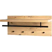 Haku Portemanteau mural , 4 crochets de 3 kg chacun, tringle à vêtements, tablette pour chapeaux, L 750 x P 260 x H 300 mm, bois/métal, décor chêne clair/noir
