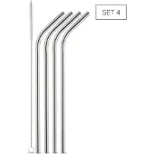 Weis Paille à boire en acier inoxydable coudée - Ensemble 4, Pailles, Argent