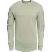 O46rn Sweat-shirt homme style urbain, manches côtelées, pull-over 19056, vert clair