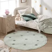 Little Olly Tapis rond pour chambre d’enfant – Lou Dots Vert | Ø 160cm | Rond | Pile courte